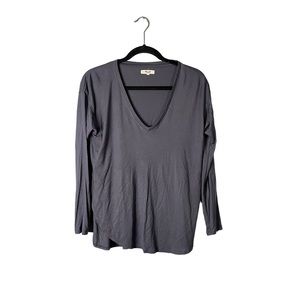 Madewell Grey Stretchy V Neck Long Sleeve Casual Loose Fit Blouse Size Small